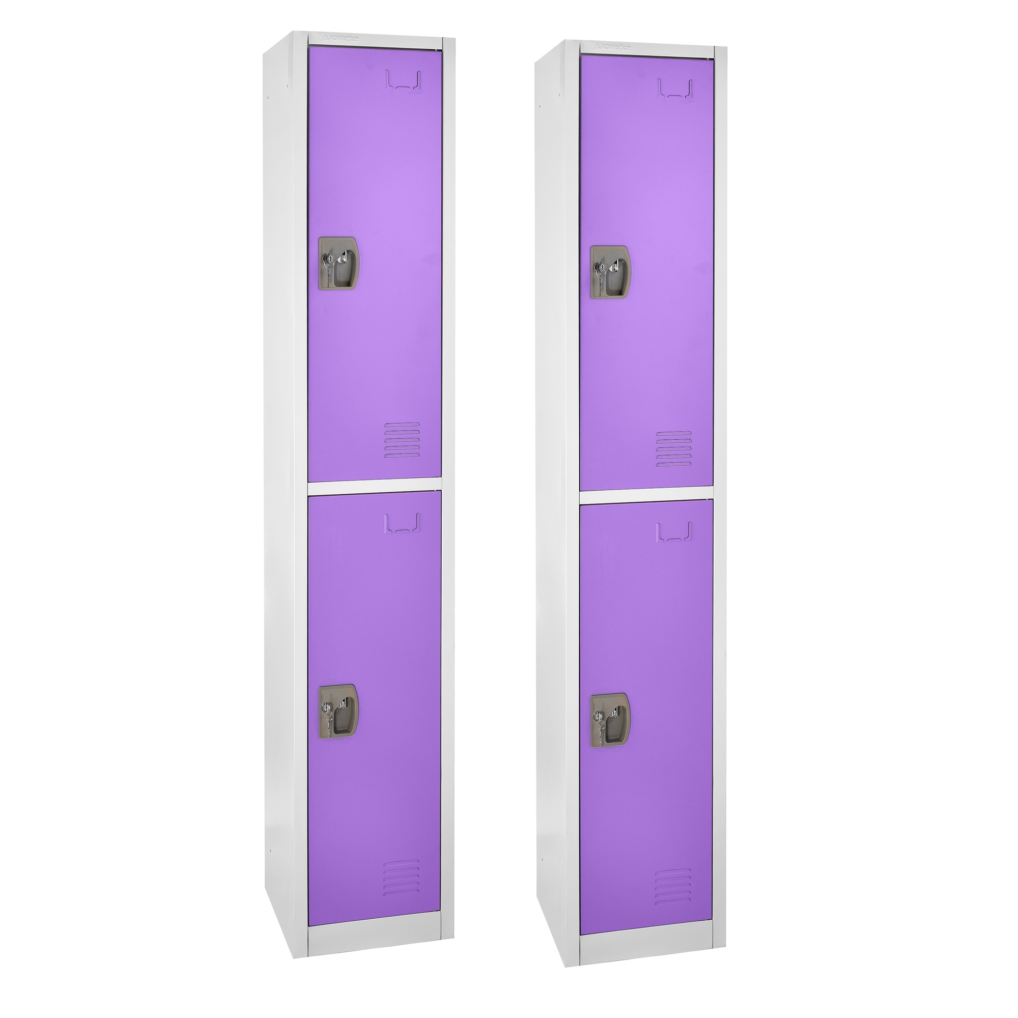 Alpine, 72in.H 2-Tier Steel Locker, Purple, 2-Pack, Height 72 in, Width 12 in, Color Purple, Model# ADI629-202-PUR-2PK